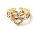 Anillo Ajustable Corazón con circones rosado | Baño de oro 