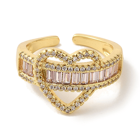 Anillo Ajustable Corazón con circones rosado | Baño de oro 