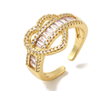 Anillo Ajustable Corazón con circones rosado | Baño de oro 