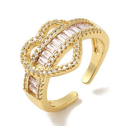  Anillo Ajustable Corazón con circones rosado | Baño de oro 