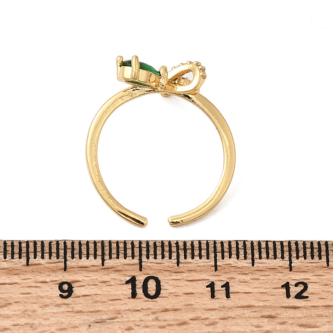 Anillo Ajustable Lazo Con Cristal Verde | Acero Inoxidable