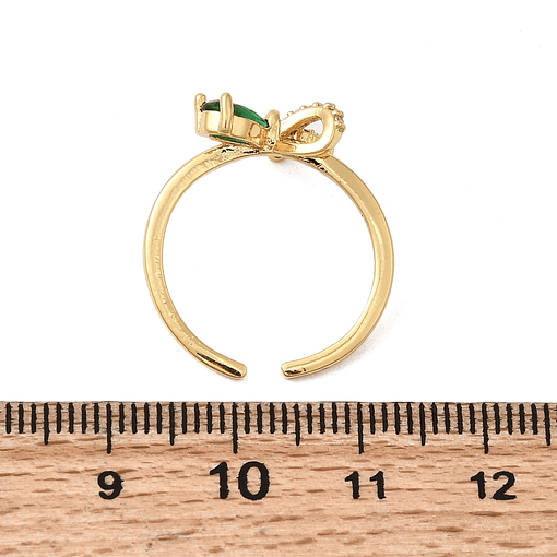 Anillo Ajustable Lazo Con Cristal Verde | Acero Inoxidable