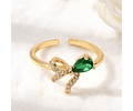 Anillo Ajustable Lazo Con Cristal Verde | Acero Inoxidable