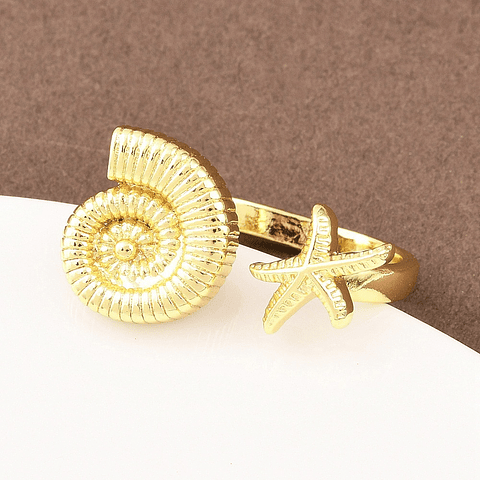 Anillo Ajustable Conchita y Estrella | Baño de oro 