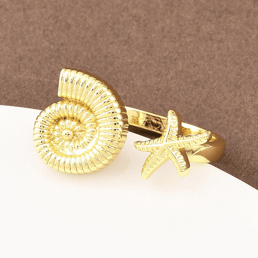 Anillo Ajustable Conchita y Estrella | Baño de oro 