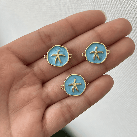 Conector Estrella de Mar Esmaltado Celeste | Baño de oro 18k
