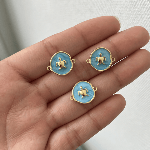 Colgante Tortuga Esmaltada Celeste | Acero Inoxidable