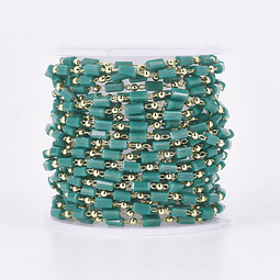  1 Metro Cadena Vidrio Turquesa Con Baño de oro 18k