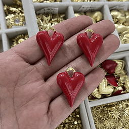  Colgante Corazón Esmaltado Rojo | Baño de oro 18k