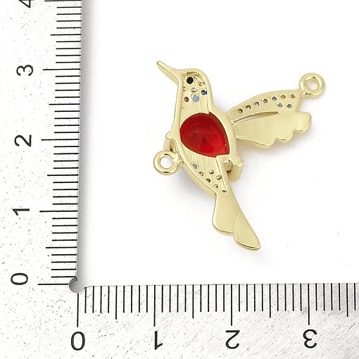 Conector Colibrí Cristal Rojo | Baño de oro 18k 