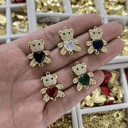  Conector Osito Cristal | Baño de oro 18k