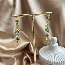 Aros Colgantes de Cristales | Baño de oro 18k