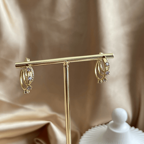 Aro Semi Argolla Triple Con Circones Lila | Baño de oro 18k