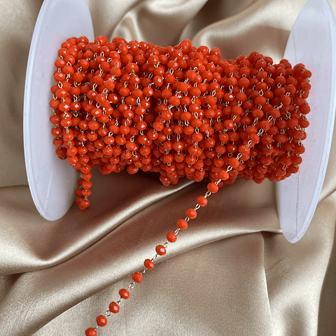 1 Metro Cadena Con Cristales Naranjos | Baño de oro 18k