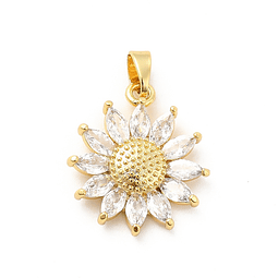  Colgante de Girasol Con Circones y Vidrio | Baño de oro 18k
