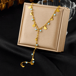  Collar Corazones y cristales celeste | Acero Inoxidable
