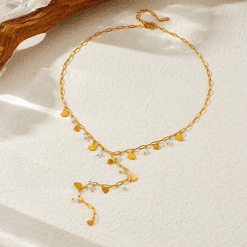 Collar Corazones y cristales celeste | Acero Inoxidable