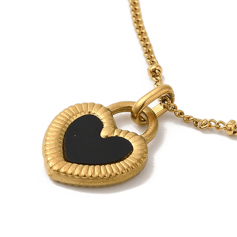 Collar Con Corazón Negro y Blanco | Acero Inoxidable