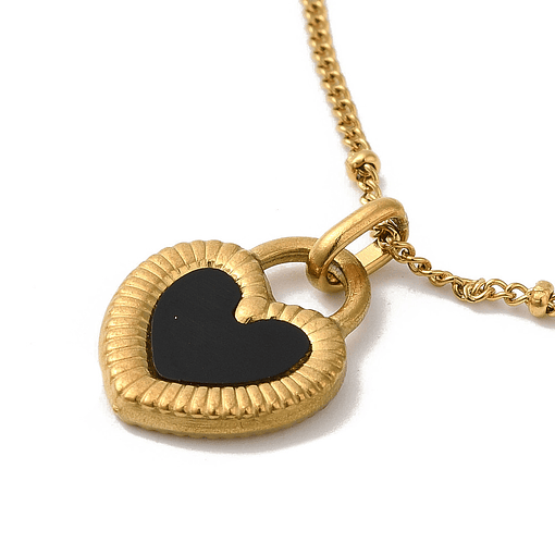 Collar Con Corazón Negro y Blanco | Acero Inoxidable