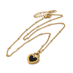  Collar Con Corazón Negro y Blanco | Acero Inoxidable