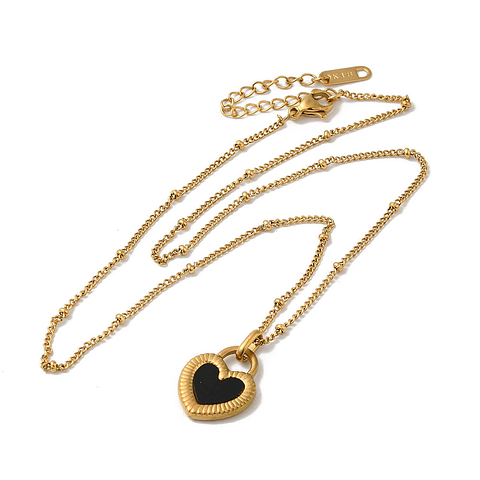 Collar Con Corazón Negro y Blanco | Acero Inoxidable