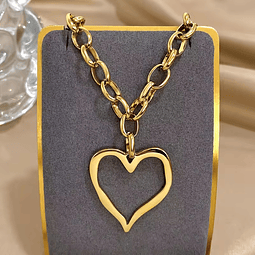  Collar Cadena Eslabon Con Corazón | Acero Inoxidable