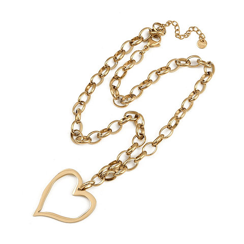 Collar Cadena Eslabon Con Corazón | Acero Inoxidable