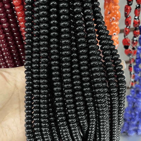 Piedra Natural Rondel | Obsidiana Negra 8mm