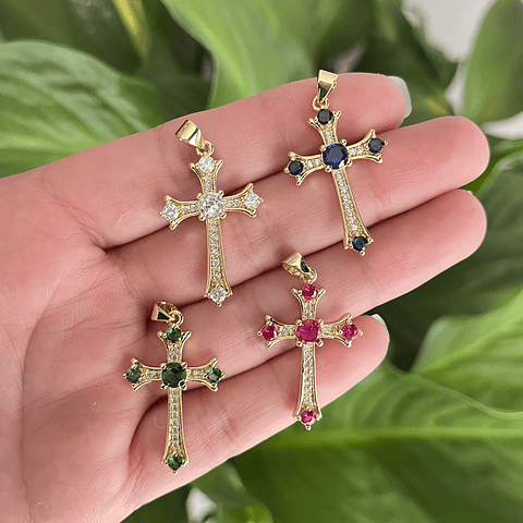 Colgante Cruz Con Circones | Baño de oro 18k