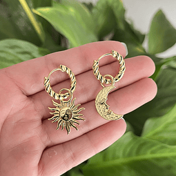 Aro Argolla Sol y Luna | Baño De Oro 18k