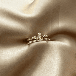 Anillo Doble Con Circones y Corazón | Baño de oro 18k