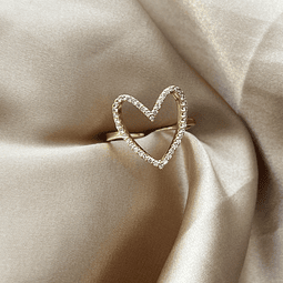 Anillo Ajustable Corazón Con Circones | Baño de oro 18k