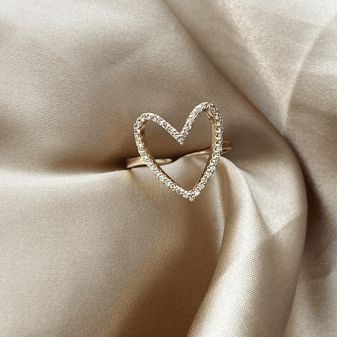 Anillo Ajustable Corazón Con Circones | Baño de oro 18k