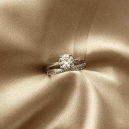 Anillo Doble Con Circones y Cristal | Baño de Plata