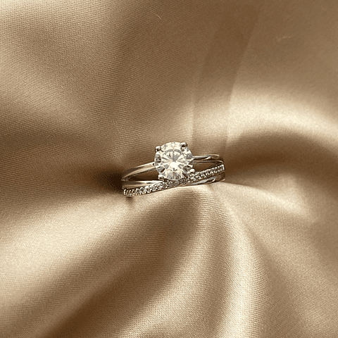 Anillo Doble Con Circones y Cristal | Baño de Plata
