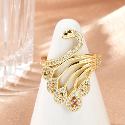  Anillo Ajustable Pavo Real | Baño de oro 18k