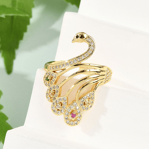 Anillo Ajustable Pavo Real | Baño de oro 18k