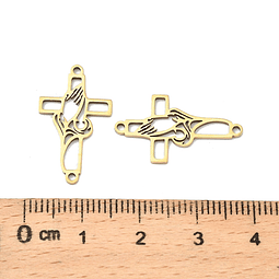  Conector Cruz Con Mano En Oración | Acero Inoxidable 