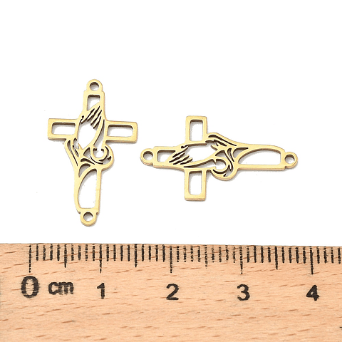Conector Cruz Con Mano En Oración | Acero Inoxidable 