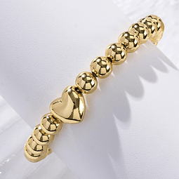  Pulsera Ajustable con Balines 6mm y Corazón | Baño De Oro