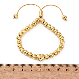  Pulsera Ajustable con Balines 6mm y Corazón | Baño De Oro
