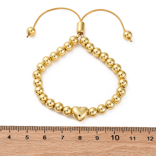 Pulsera Ajustable con Balines 6mm y Corazón | Baño De Oro