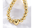 Pulsera Ajustable con Balines 6mm y Corazón | Baño De Oro