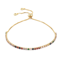 Pulsera Ajustable con Circones de Colores | Baño de oro 18k