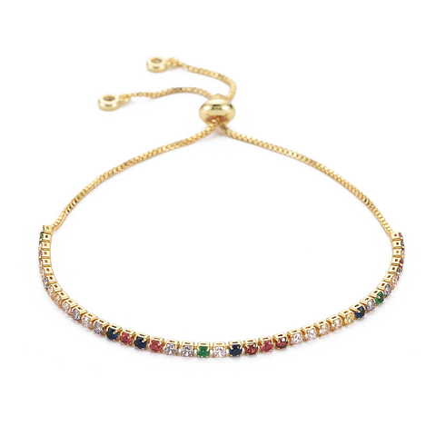 Pulsera Ajustable con Circones de Colores | Baño de oro 18k