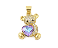 Colgante Oso Con Cristal de Corazón Lila | Baño de oro 18k