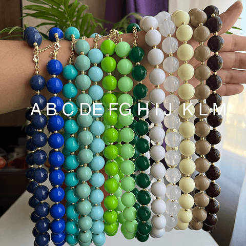 14MM | Collares Pelotas Acrílicas con Baño De Oro 