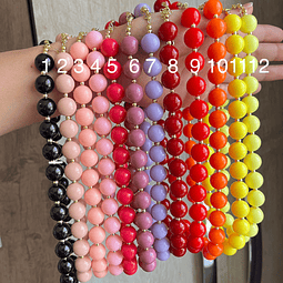 14MM | Collares Pelotas Acrílicas con Baño De Oro 