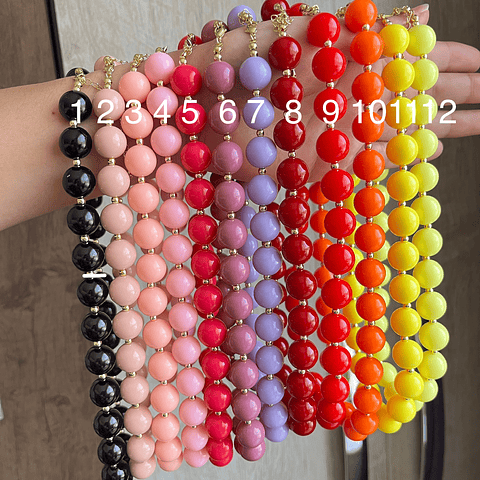 14MM | Collares Pelotas Acrílicas con Baño De Oro 