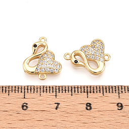  Conector Cisne Con Circones | Baño de oro 18k
